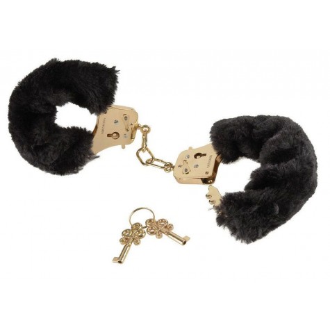 Наручники с чёрной меховой опушкой GOLD DELUXE FURRY CUFFS